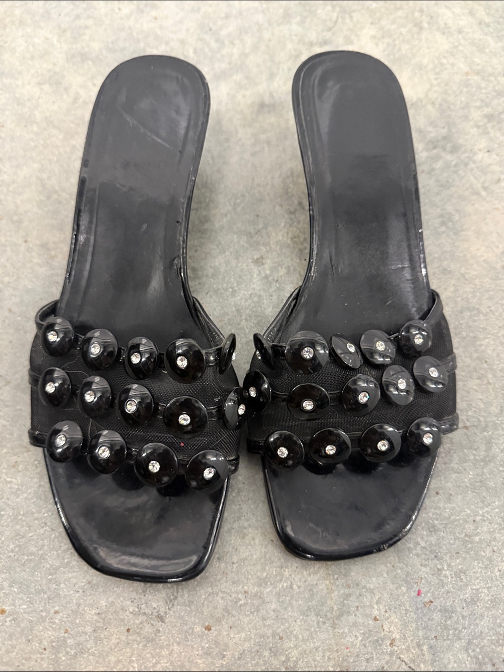 Vaneli Black Embellished Slip-On Mules